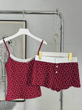 Red Lace Flower Pajama Set