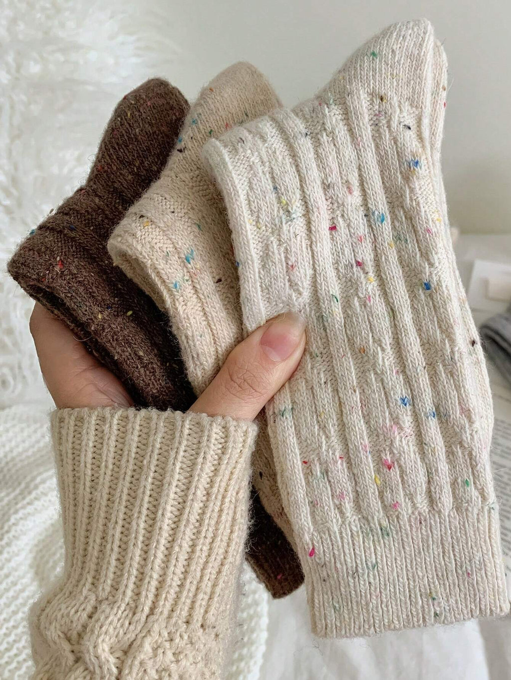 3 Pairs of Neutral Wool Socks