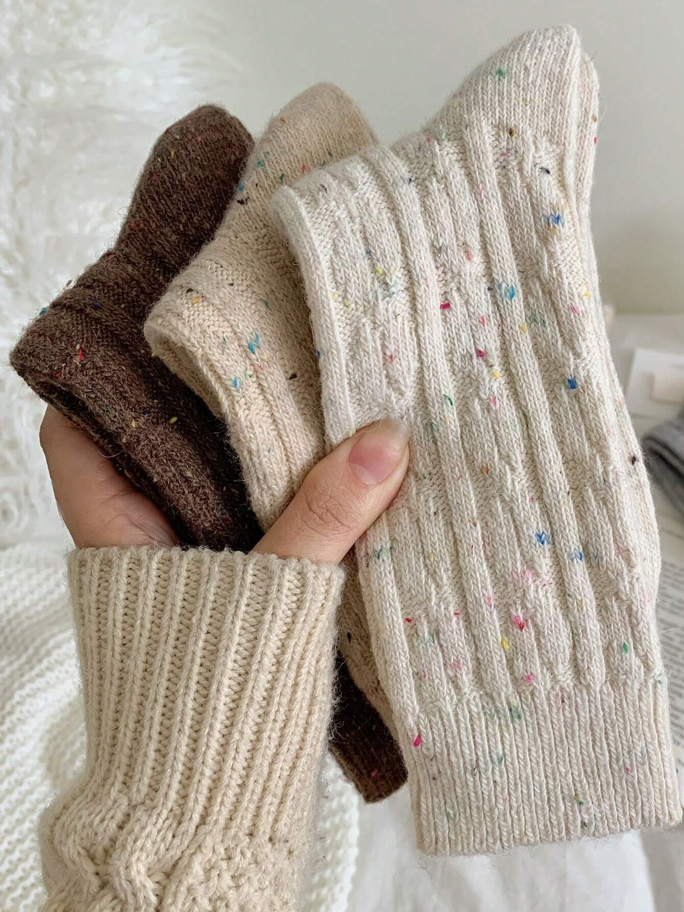 3 Pairs of Neutral Wool Socks