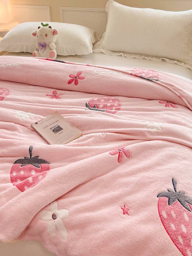 Strawberry Print Pink Blanket