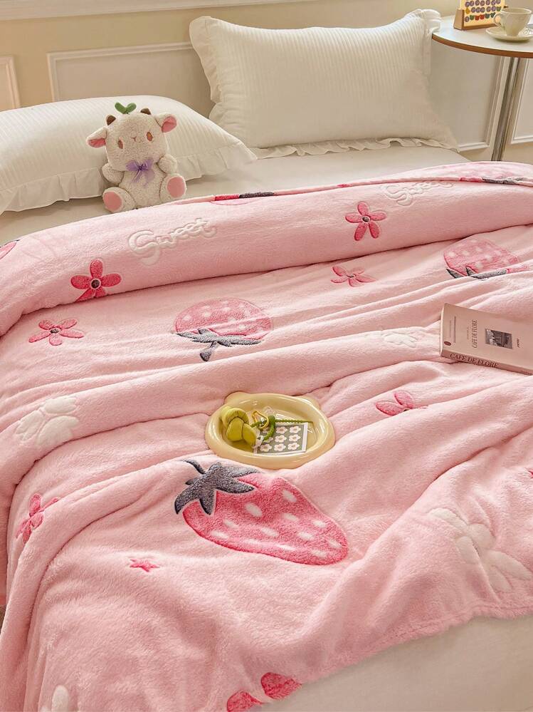 Strawberry Print Pink Blanket
