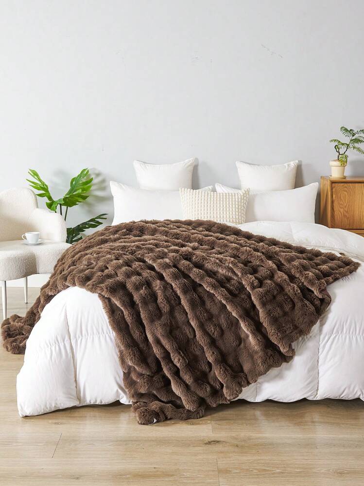 Coffee Brown Rabbit Fur Plush Blanket