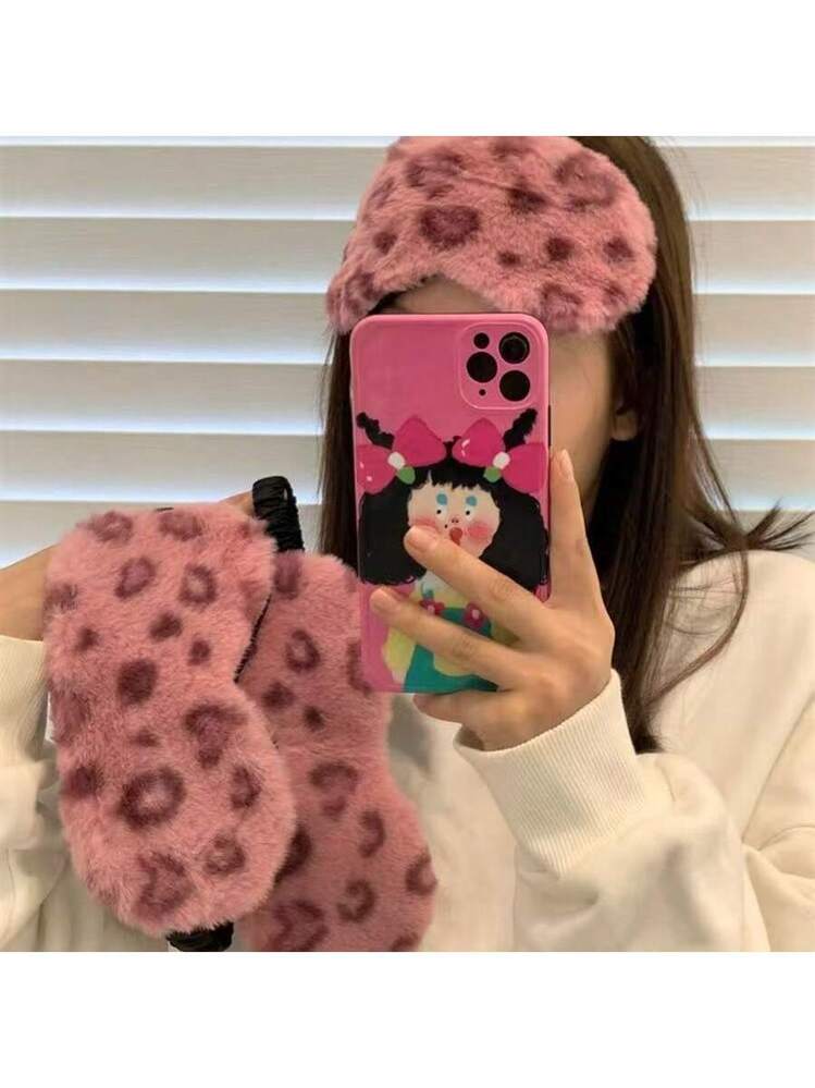 Plush Pink Leopard Eye Mask