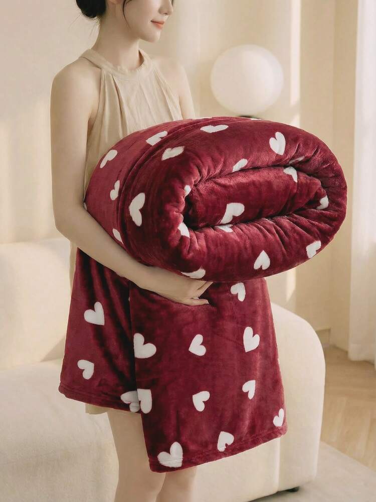 Red Heart Print Blanket